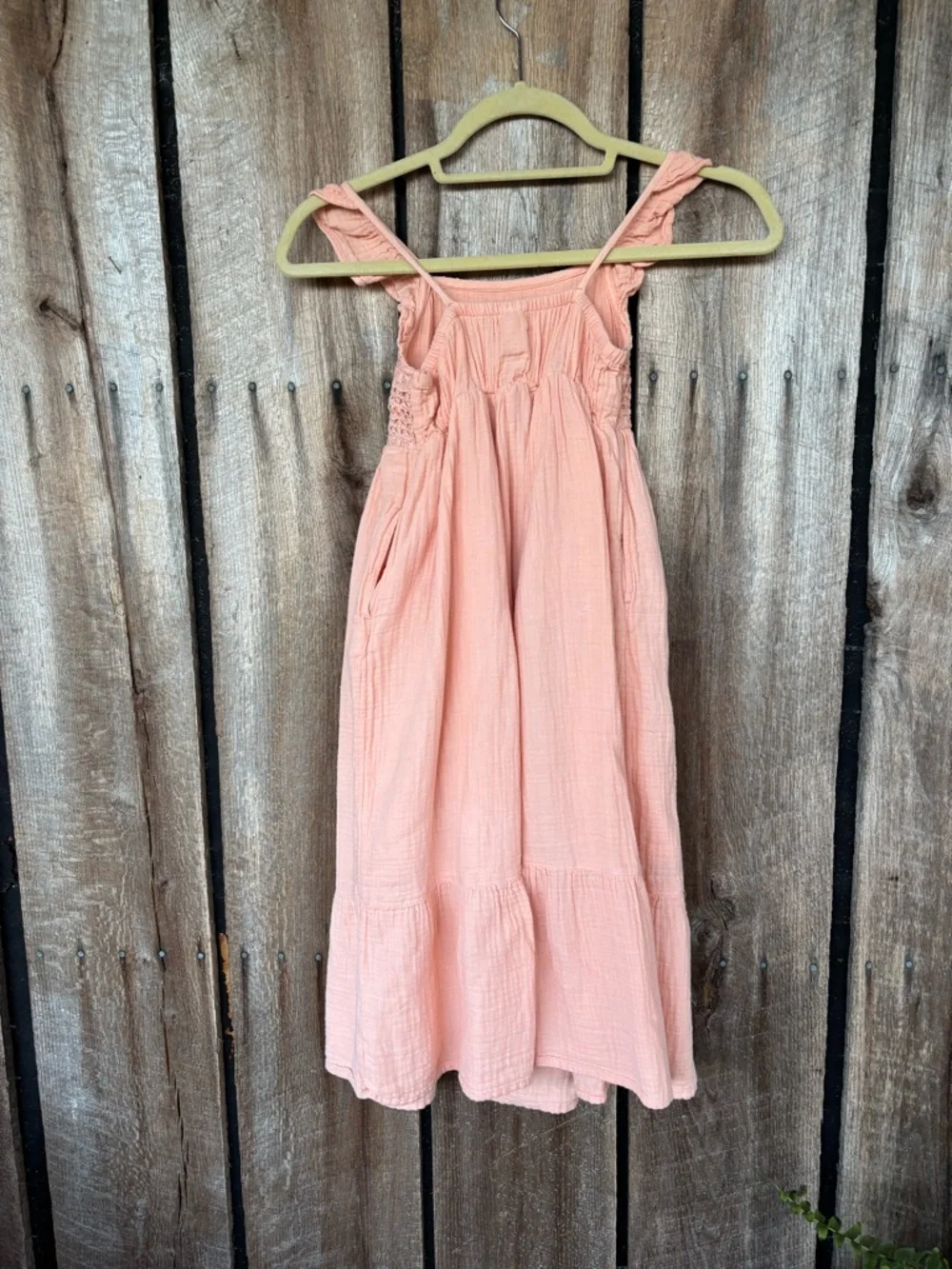 Girls Peach Boho Dress XS 4/5 Cotton Gauze Lace Sleeveless Summer Cottagecore